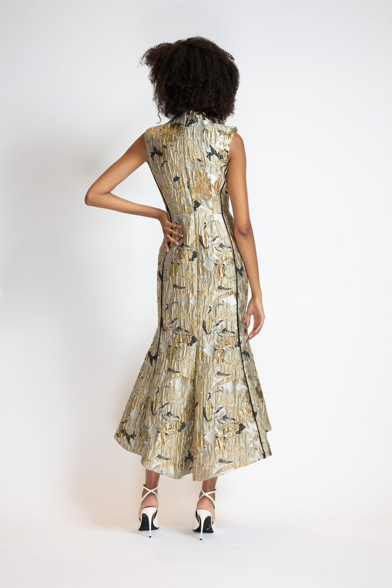 Marble Jacquard Dress With Trumpet Skirt 4