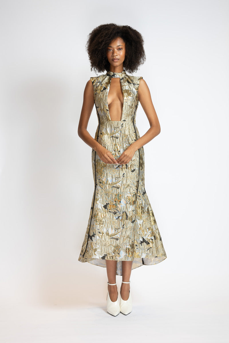 Marble Jacquard Dress with Trumpet Skirt