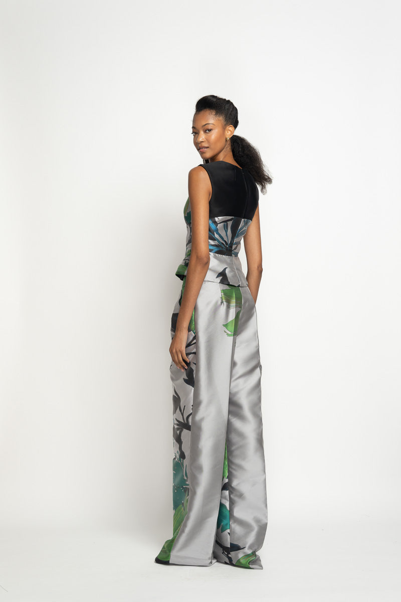 Silver and Green Lata Printed Barathea Top 4