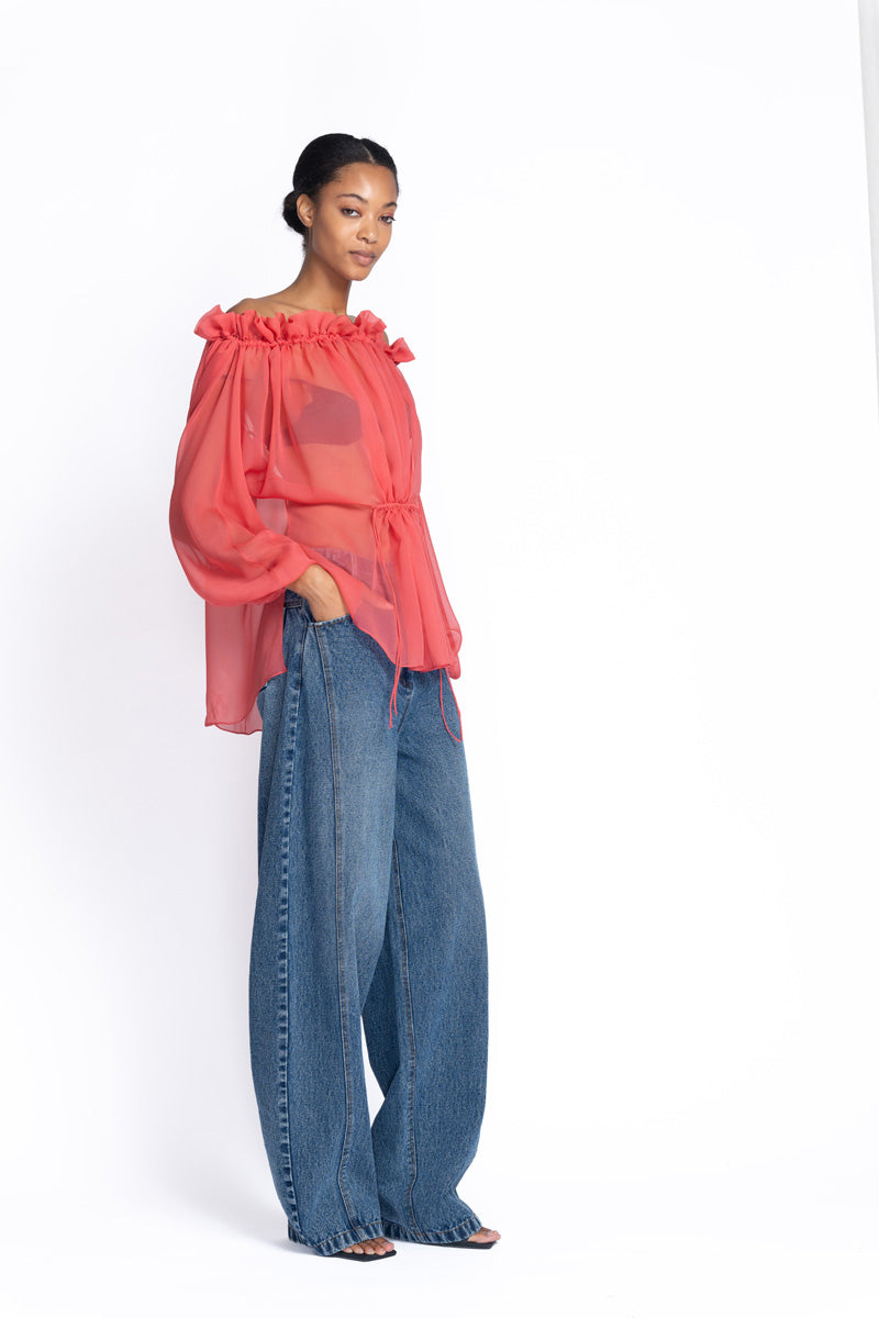 Hibiscus Silk Chiffon Poet Blouse 2