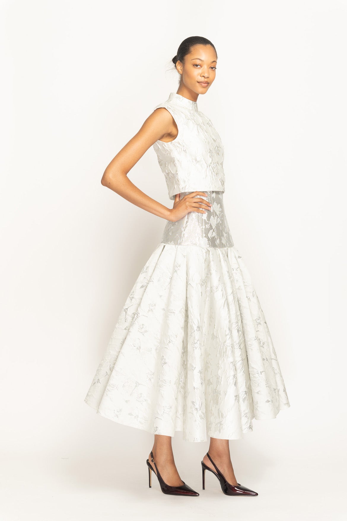 Whisper Bloom Jacquard High Neck Pod Top Side One