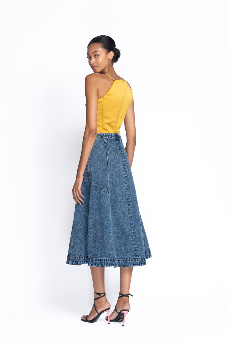 Indigo Denim Flared Skirt 3