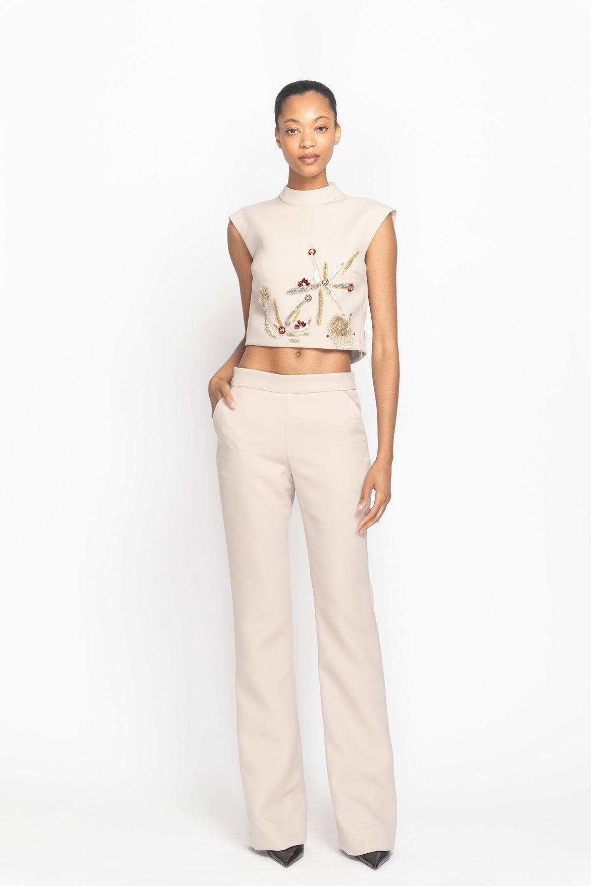 Almond Cady Bell Bottom Trouser Front
