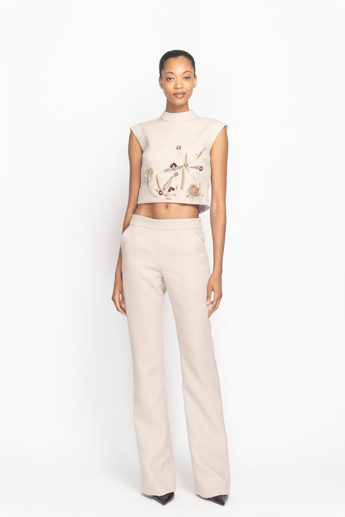 Almond Cady Bell Bottom Trouser Front Runway