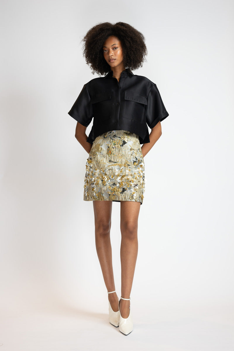 Embroidered Marble Baroque High Waisted Mini Skirt 1