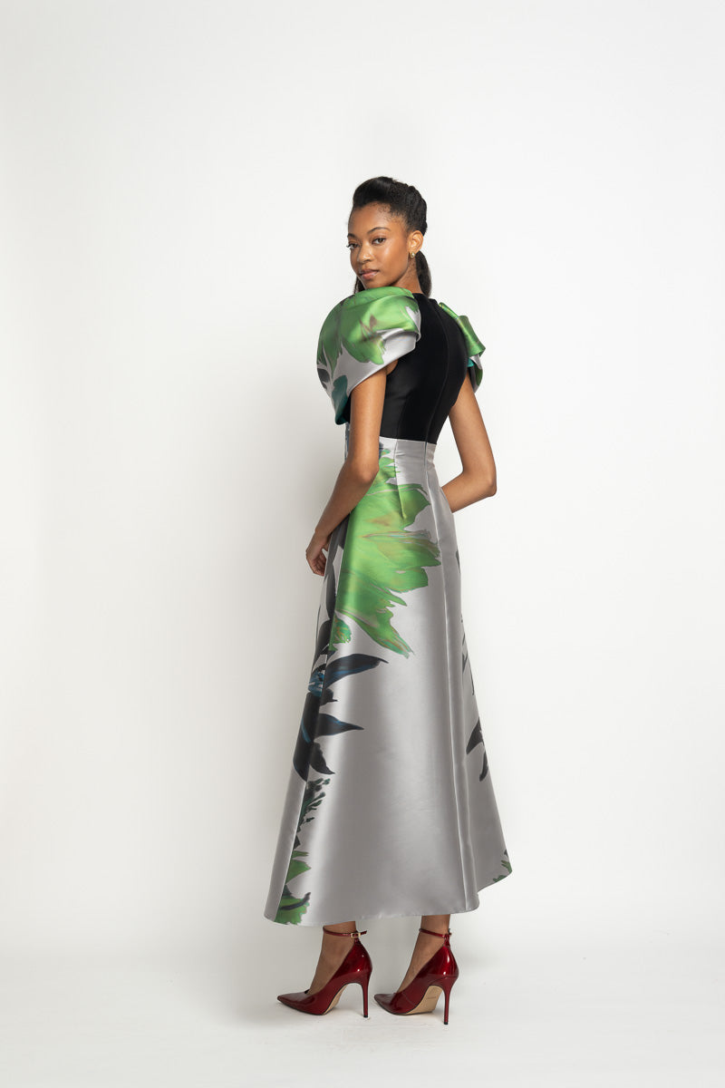 Silver and Green Lata Printed Barathera A-Line Dress 4