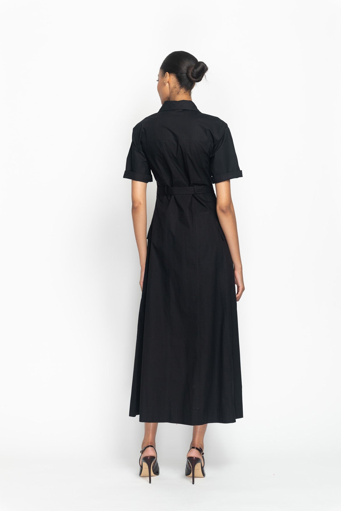 Onyx Cotton Poplin Safari Day Dress Back