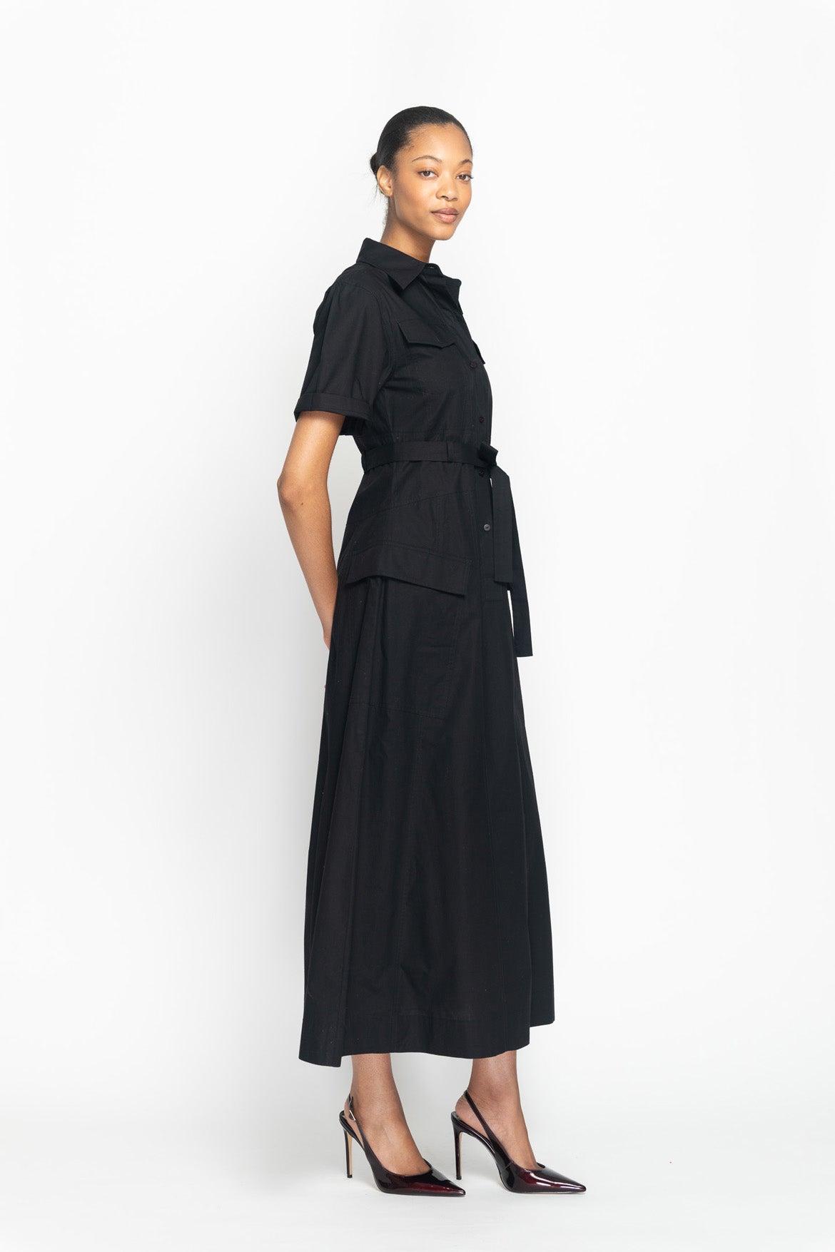 Onyx Cotton Poplin Safari Day Dress Side One