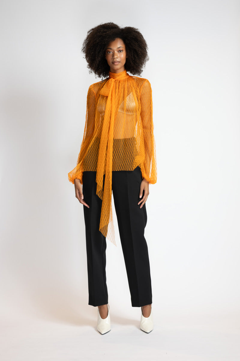 Tangerine Lattice Point D’Esprit Blouse 1