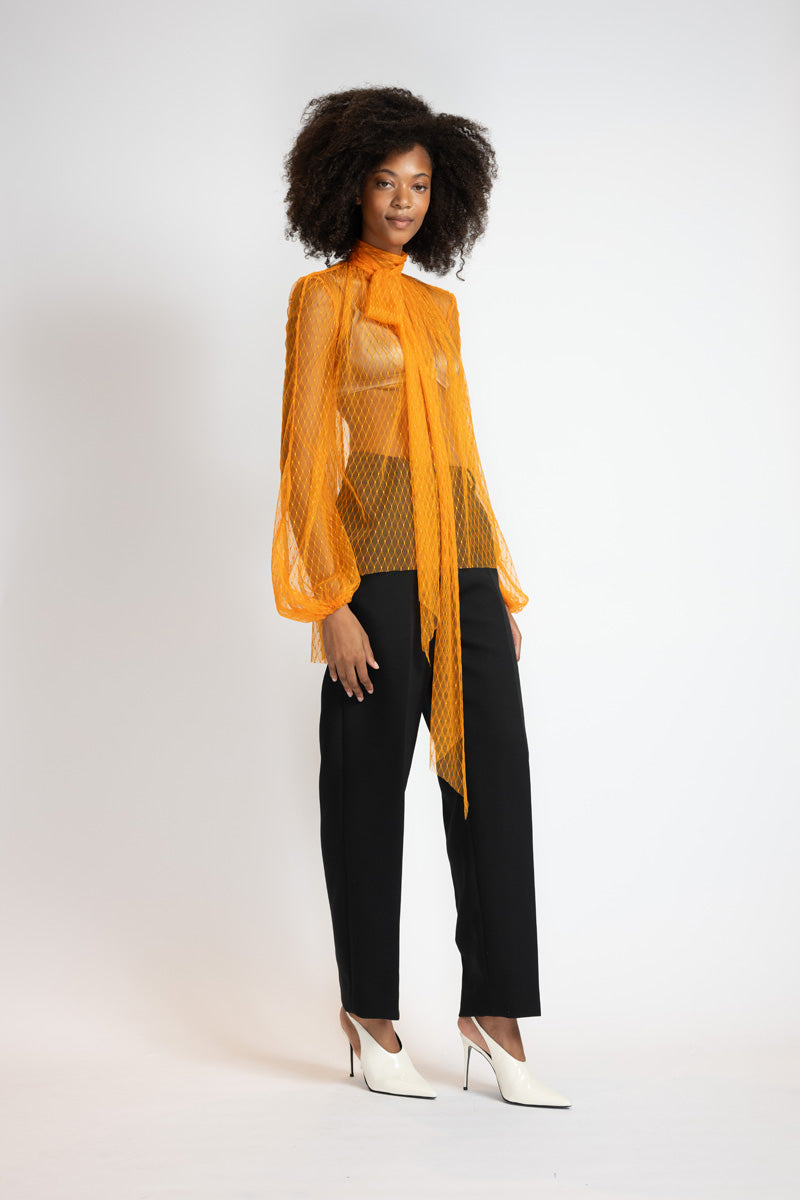 Tangerine Lattice Point D’Esprit Blouse 2