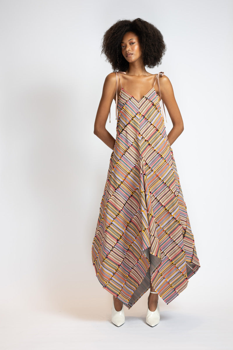 Mashru Jacquard And Tulle Panelled Trapeze Dress 1