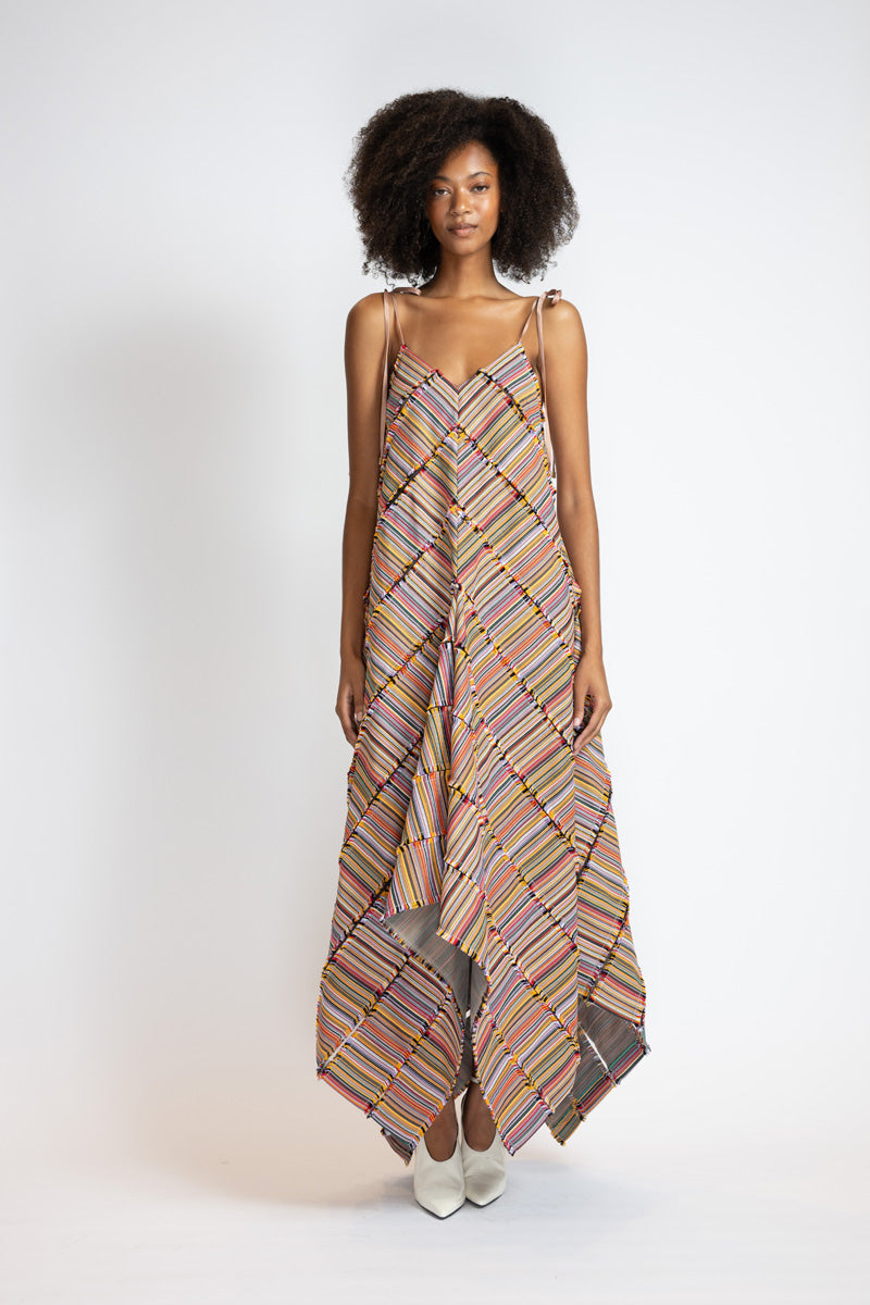 Mashru Jacquard And Tulle Panelled Trapeze Dress 3