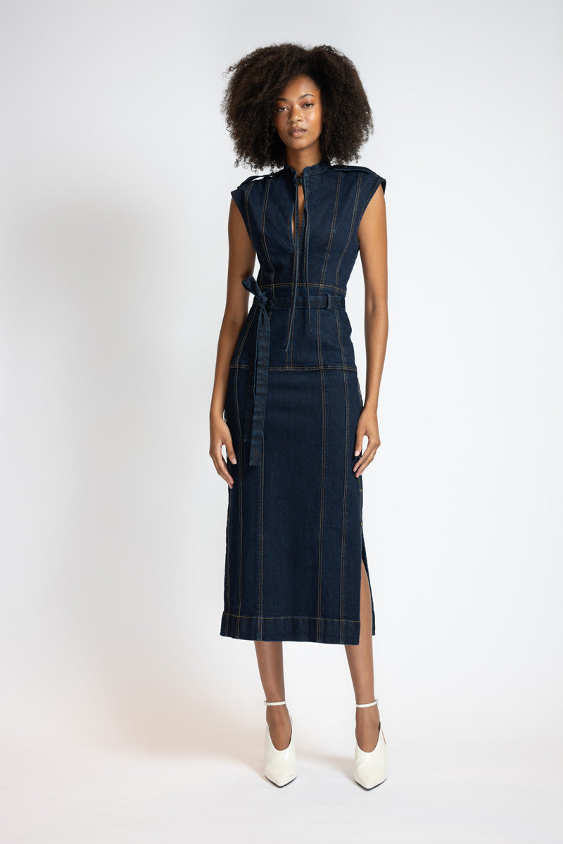 Unbleached Indigo Denim Sheath Dress 1