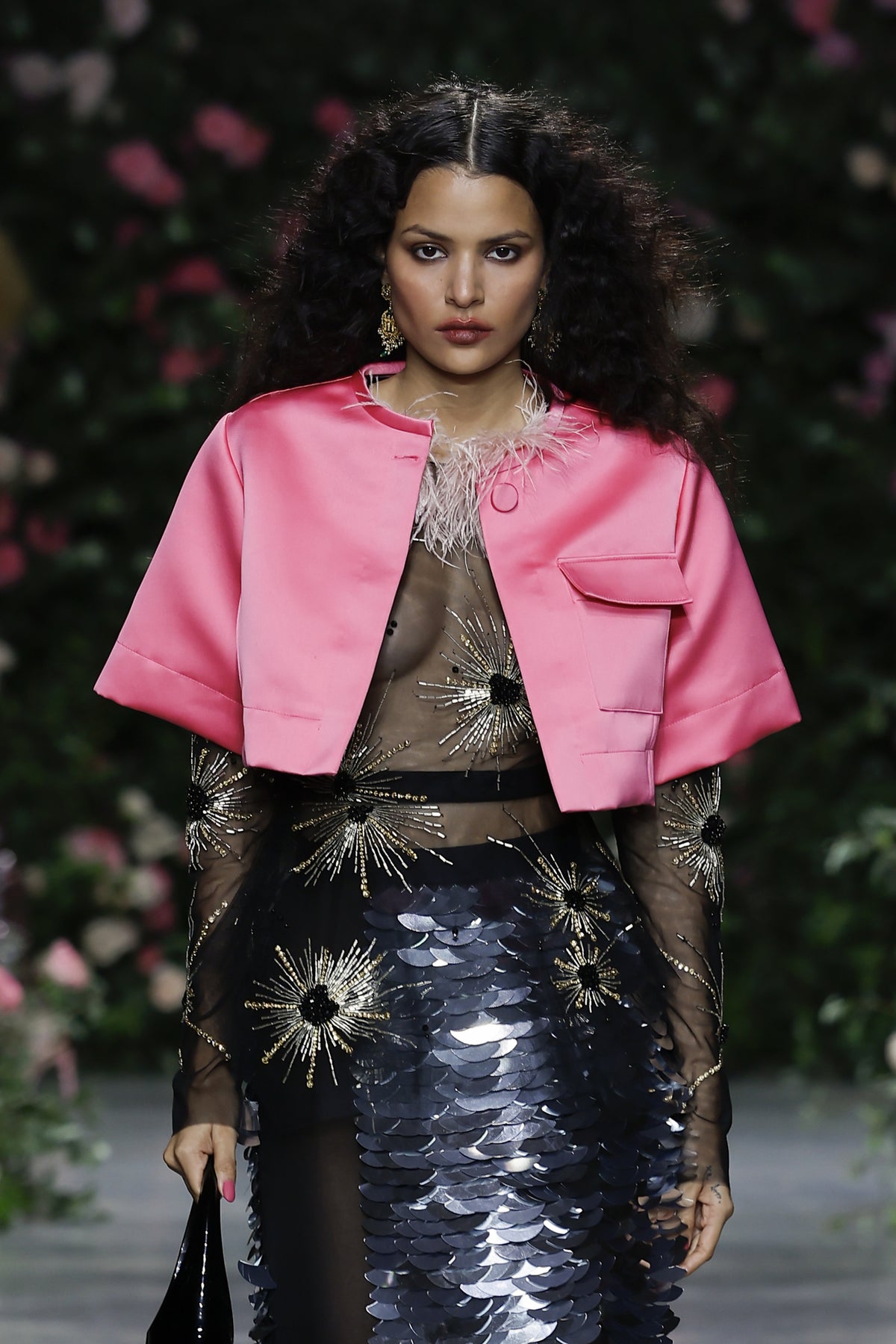 Solares Embroidered Onyx Tulle Top