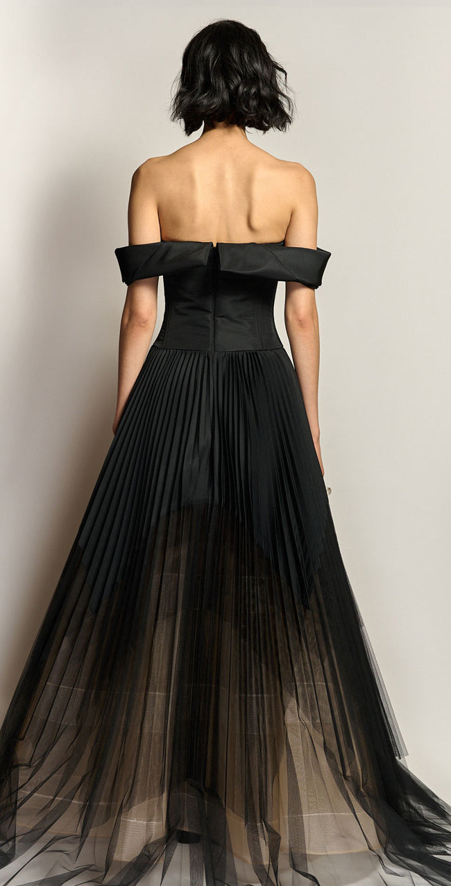 Strapless Onyx Faille and Tulle Ombre Gown