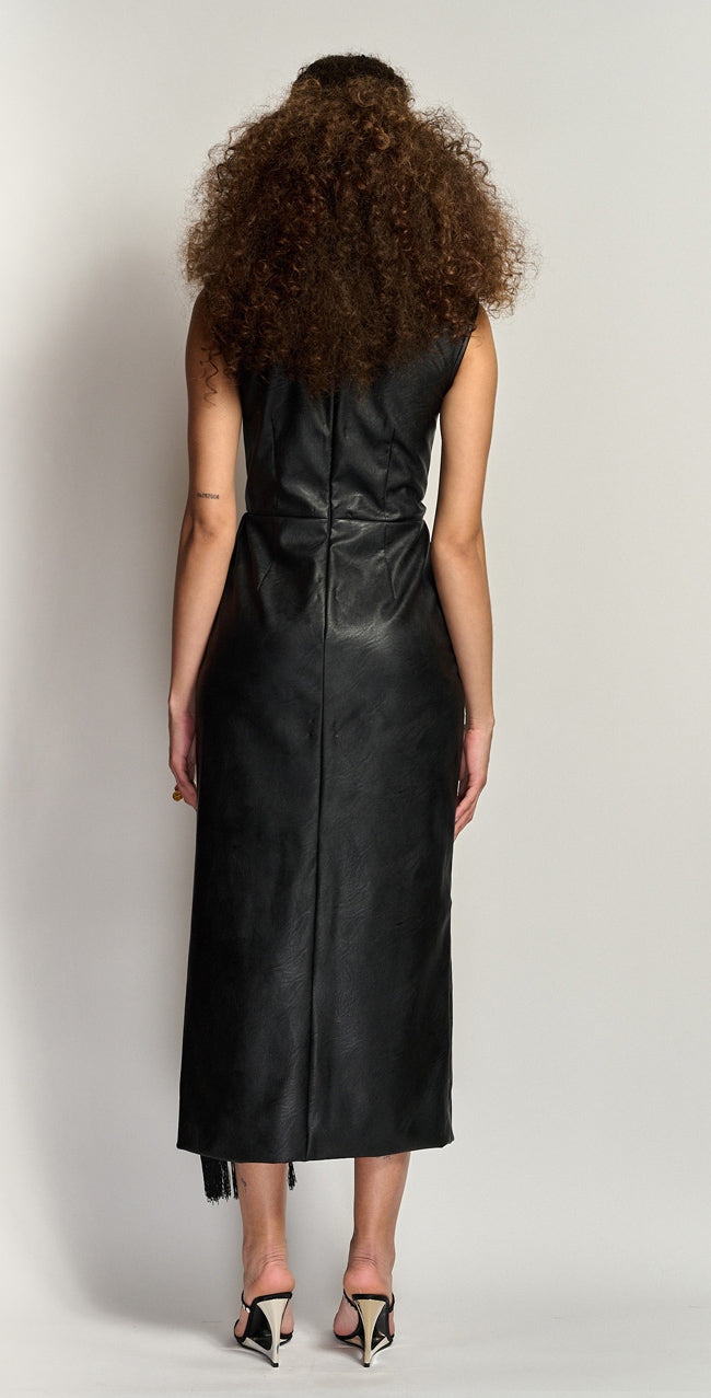 Vegan Leather And Patent Dress With Fringes