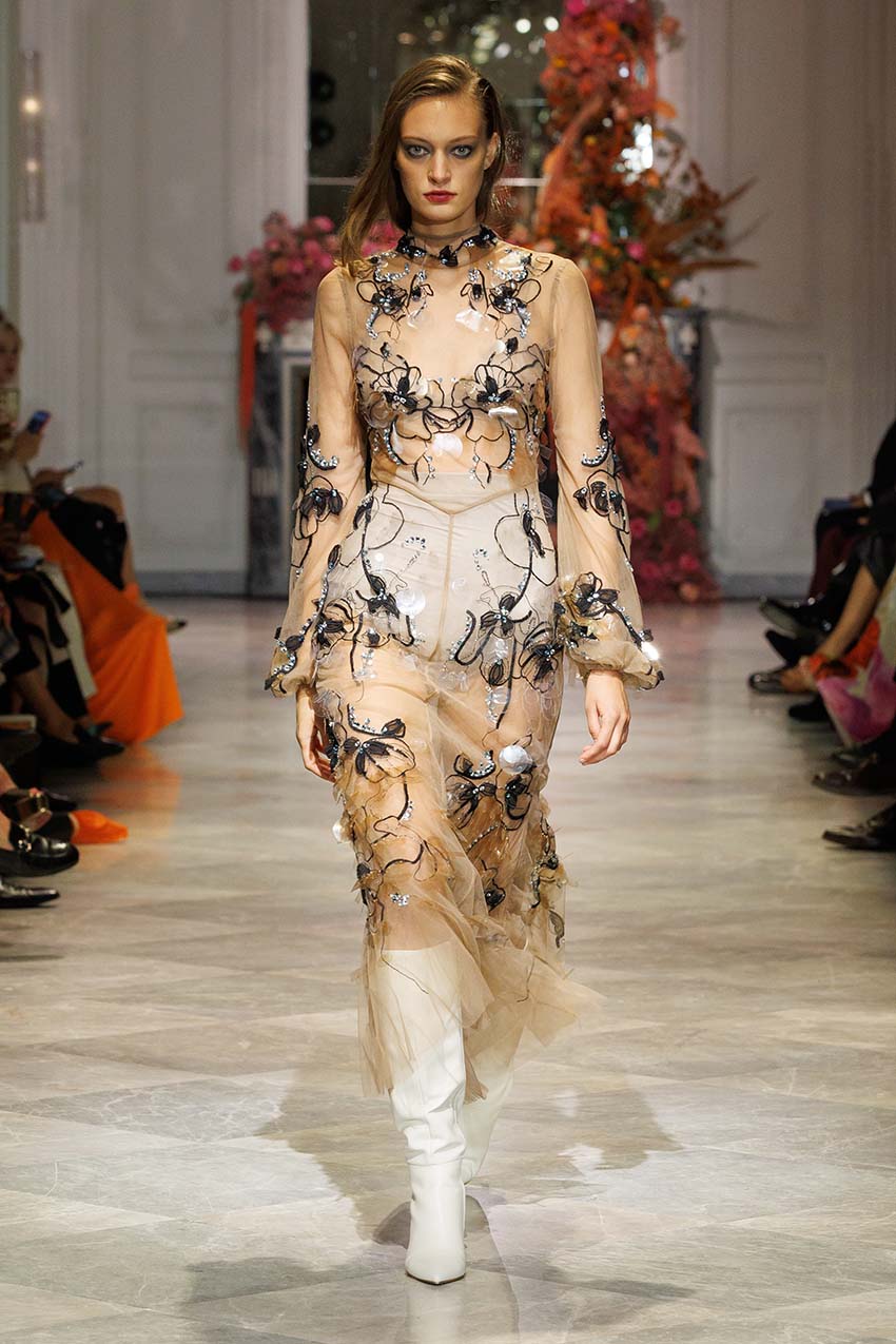 Glass Petal Embroidered Almond Tulle Dress Glass Petal Embroidered Almond Tulle Dress