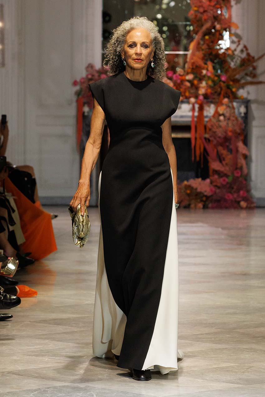 Black Cady Gown with Ivory Cady Train and Open Back Black Cady Gown with Ivory Cady Train and Open Back
