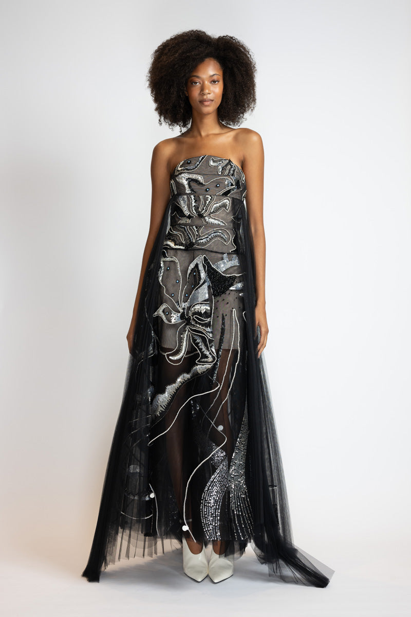 Black Rhyme Embroidered Tulle Strapless Evening Dress Black Rhyme Embroidered Tulle Strapless Evening Dress