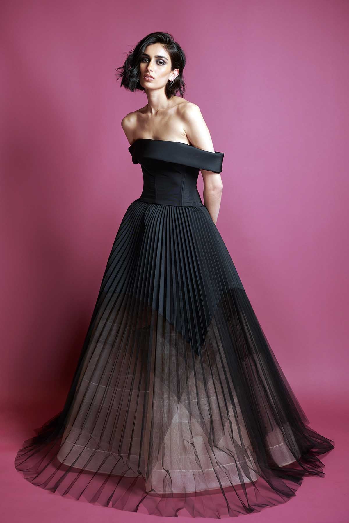 Strapless Onyx Faille and Tulle Ombre Gown