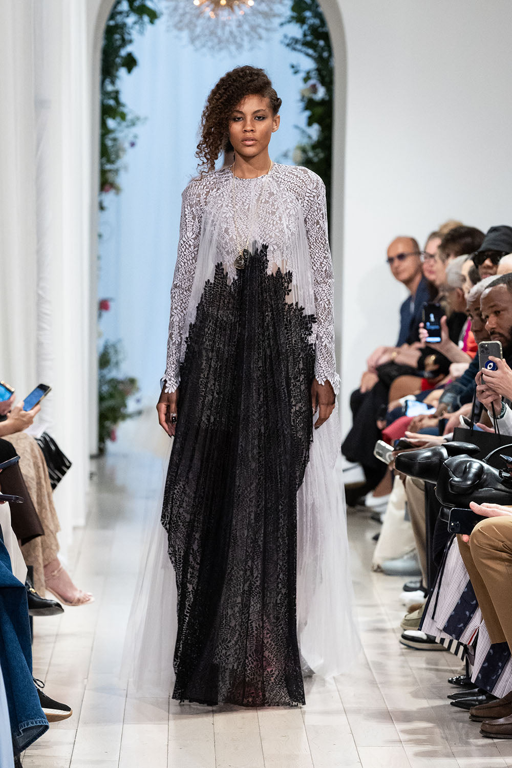 Lilac And Onyx Locust Leaf Lace and Tulle Gown