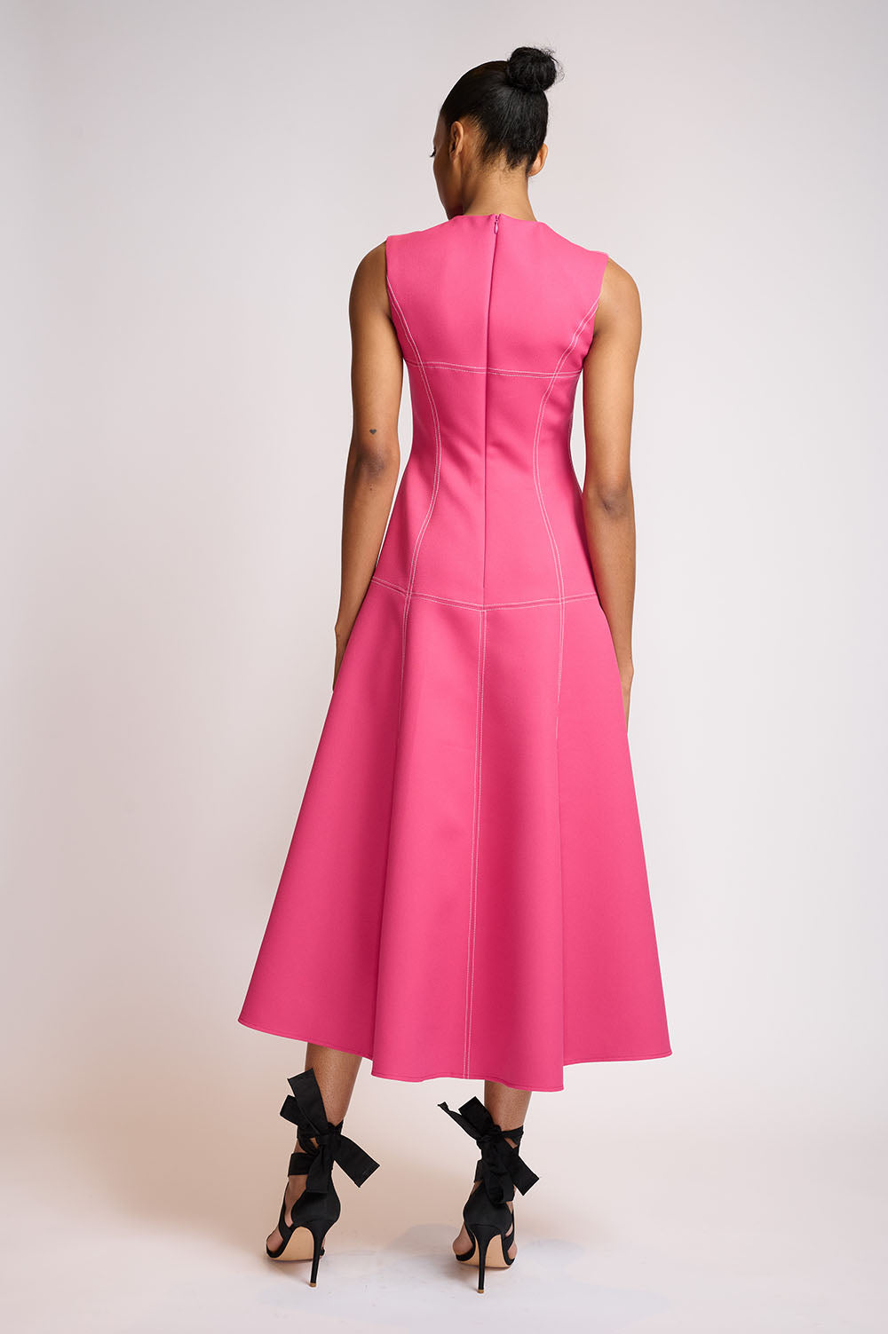 Fuchsia Crepe Panelled Day Dress With Pockets