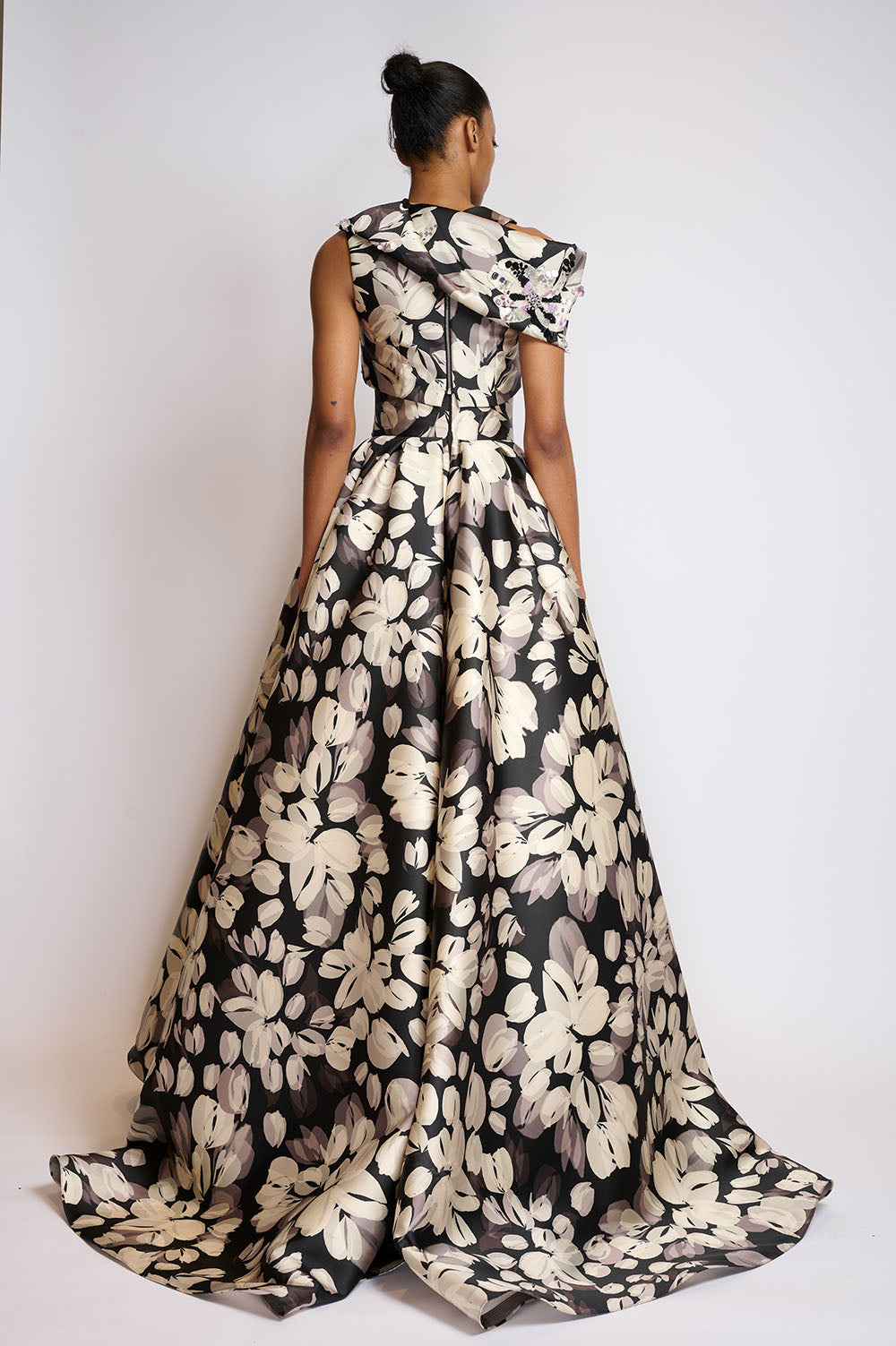 Sepia Blossom Printed Twill Gown