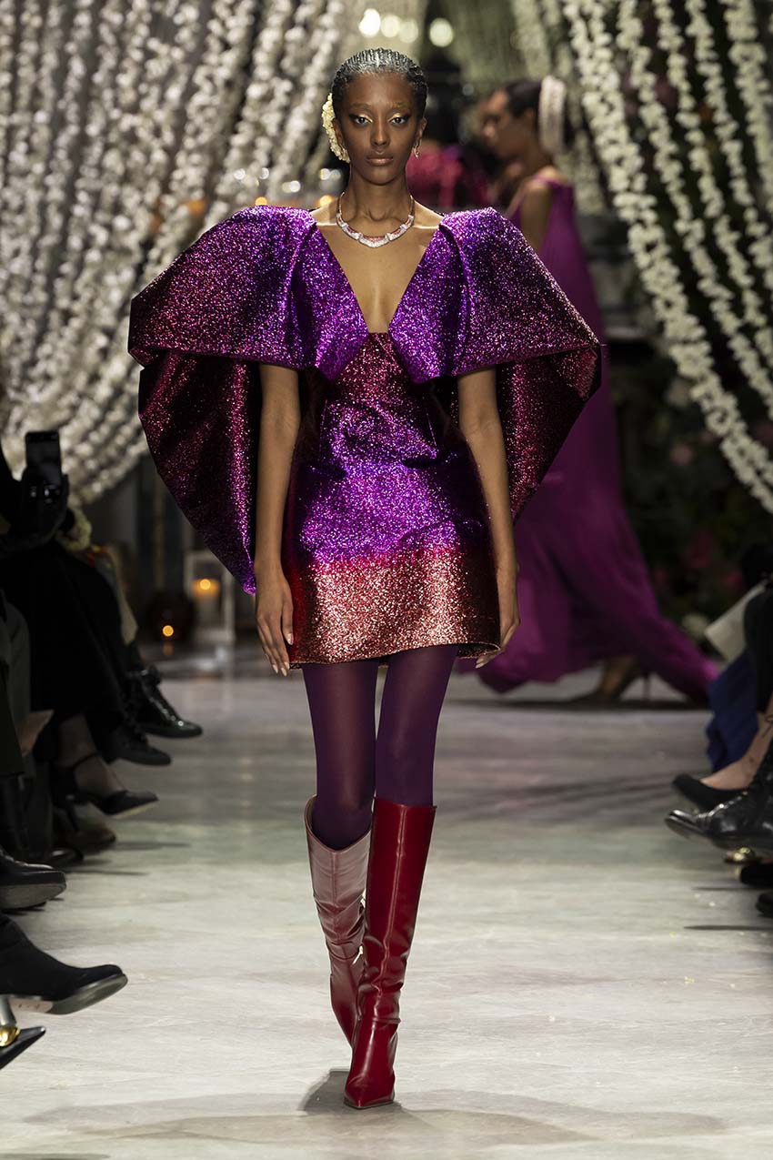 Fuchsia/Copper Ombr Lurex Cocktail Dress with Angel Wings Fuchsia/Copper Ombr Lurex Cocktail Dress with Angel Wings