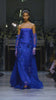 Yves Blue Organza and Chiffon Strapless Gown With Sapphire Fleur Embroidery