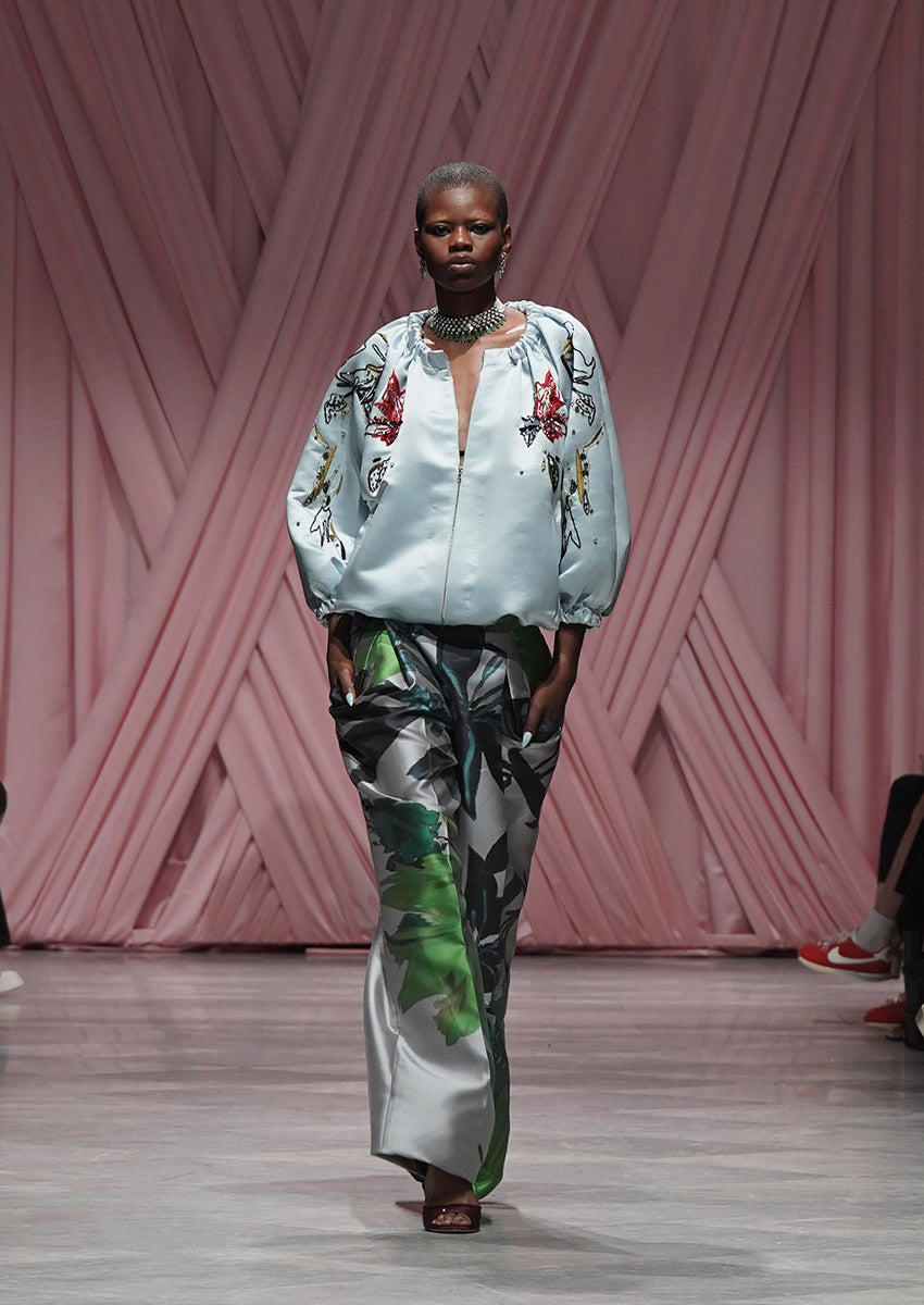 Silver Lata Print Barathea Trousers
