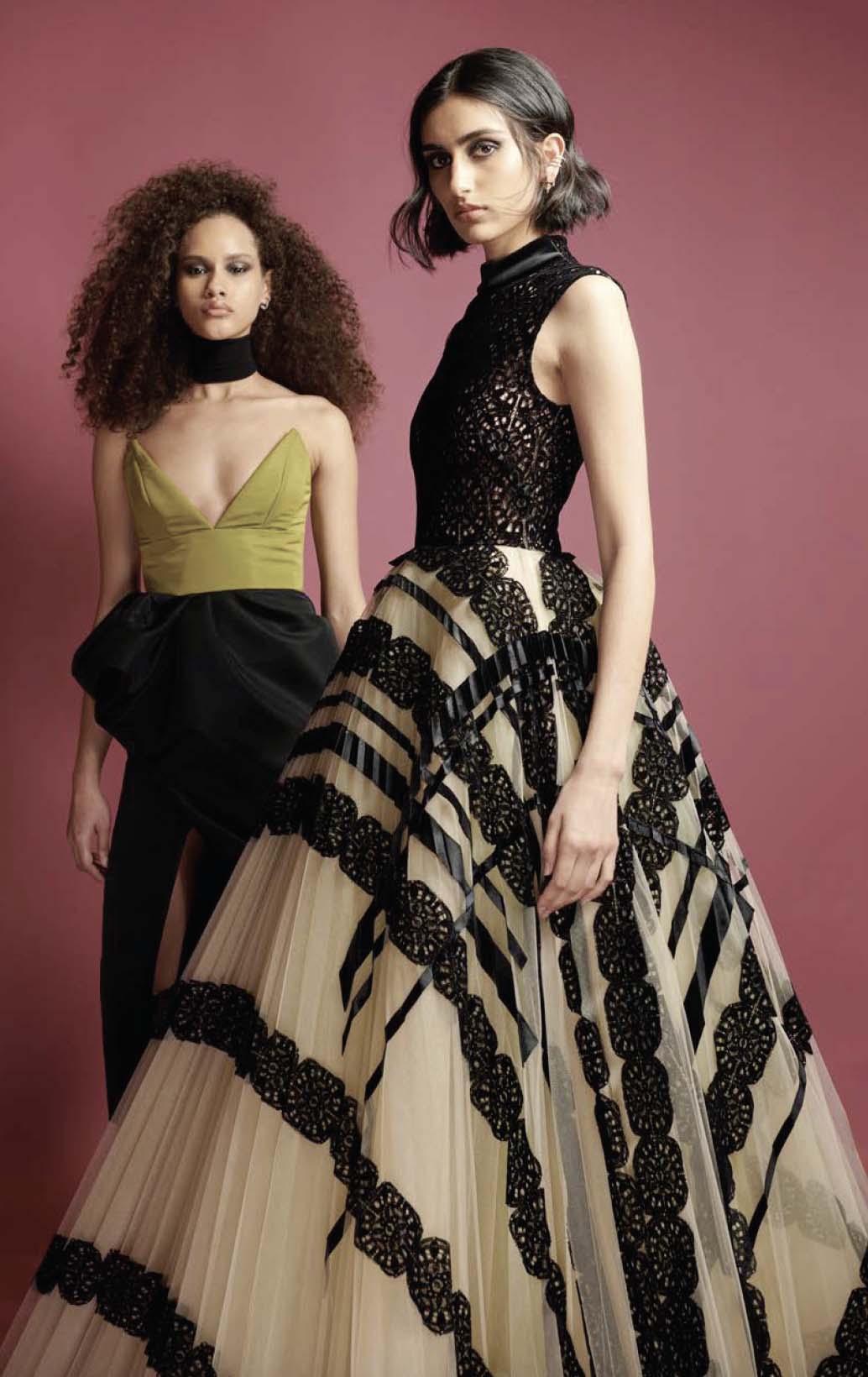 strapless open back dress Velvet and Flocked Lace Gown with Pleated Tulle Appliqué Skirt