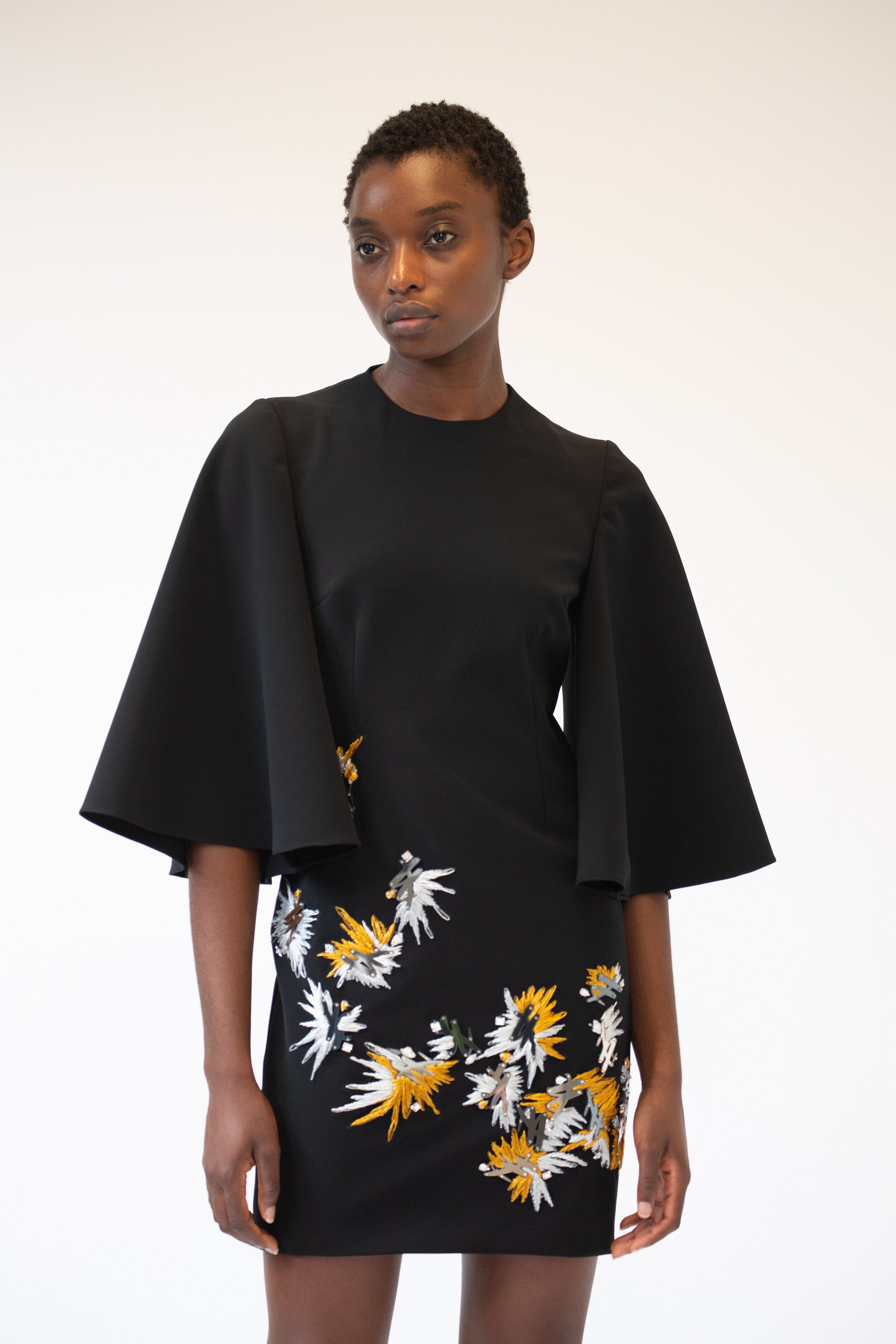 Laser Cut B Mirror and Raffia Embroidered Bell Sleeve Mini Dress 6