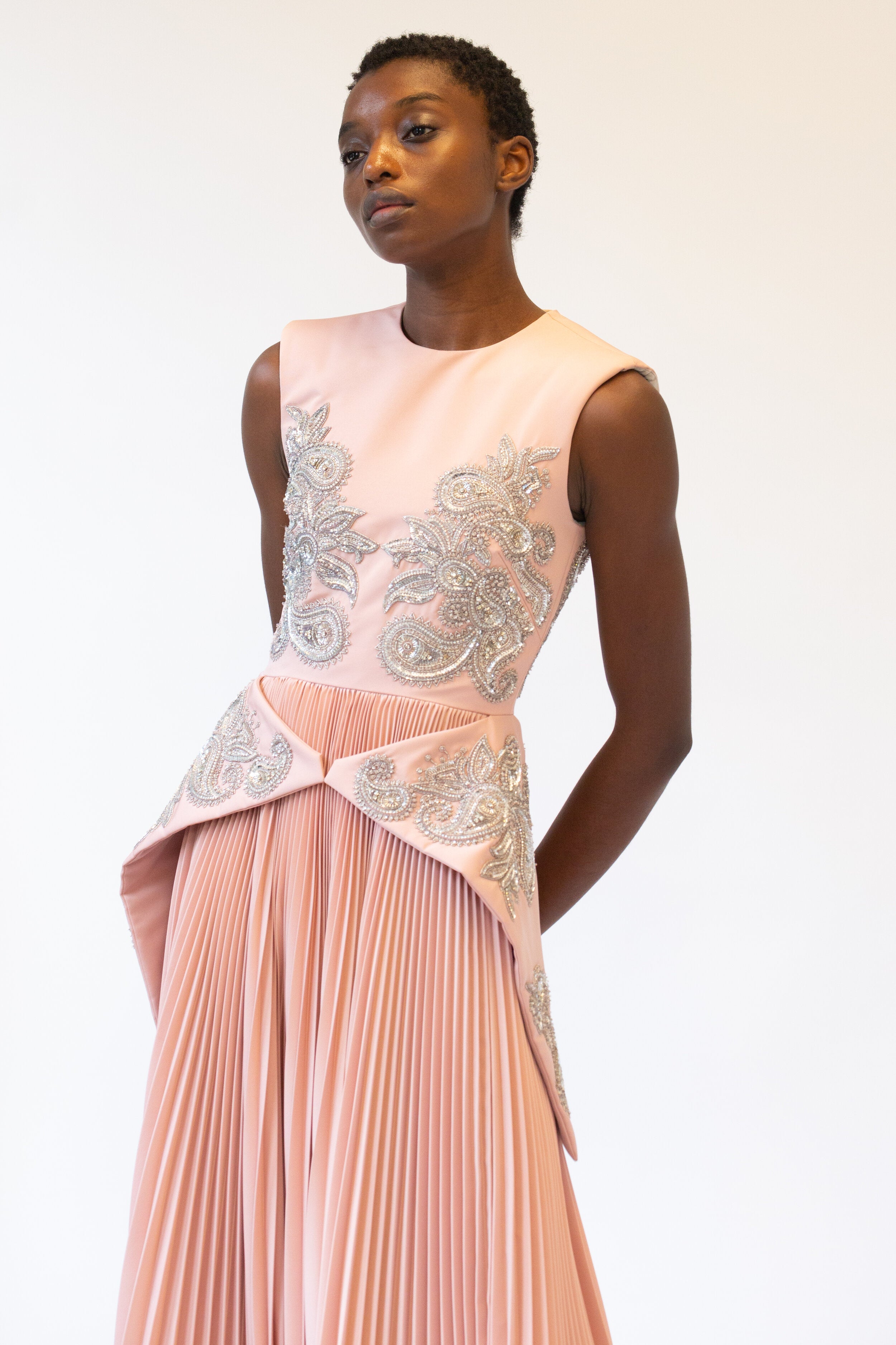 Paisley Embroidered Silk Faille Gown 6