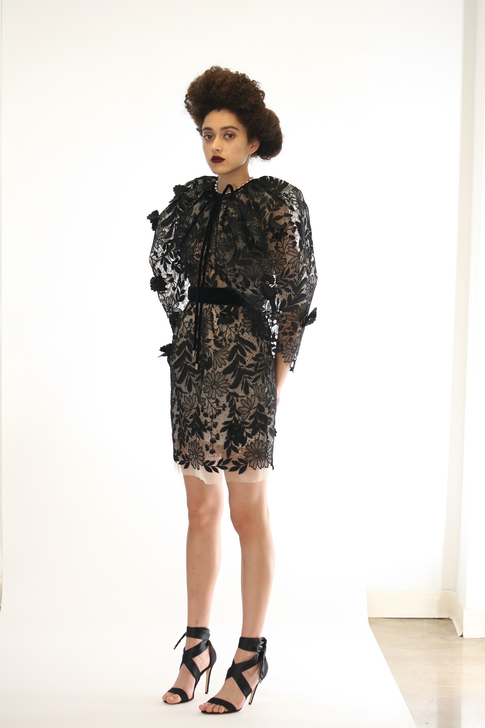 Guipure Lace Tulle Cape Jacket with Velvet Trims 2