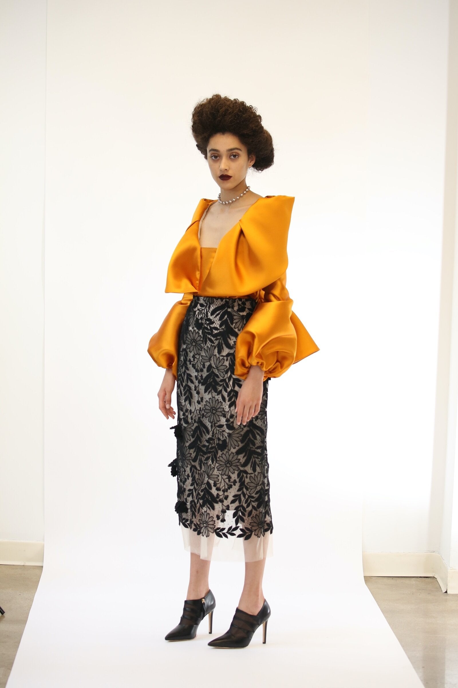 Silk Barathea Blouse With Draped Shoulders And Ruffle Back Peplum 2