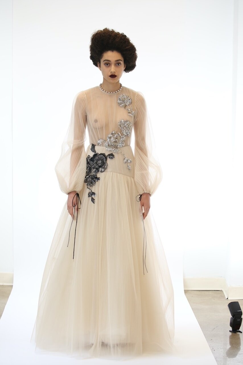 Crystal Embroidered Micro Pleated Tulle Gown