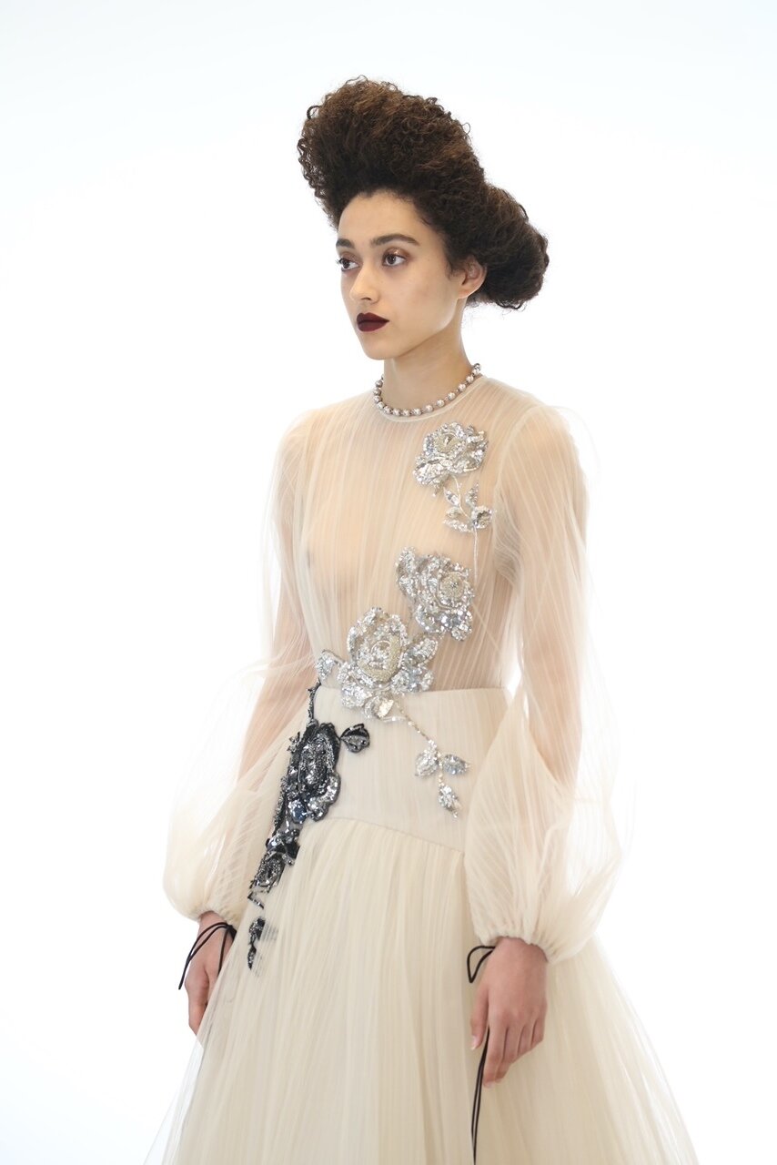 Crystal Embroidered Micro Pleated Tulle Gown