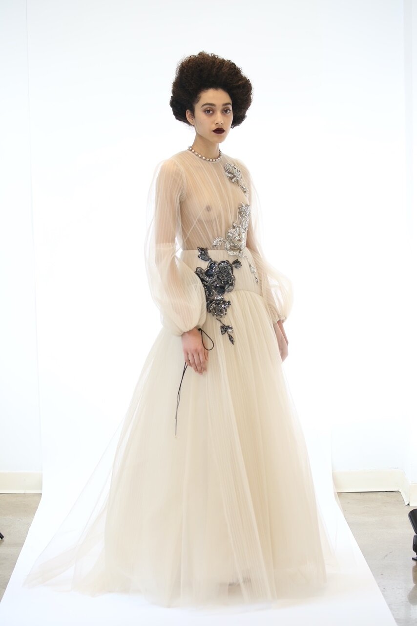 Crystal Embroidered Micro Pleated Tulle Gown