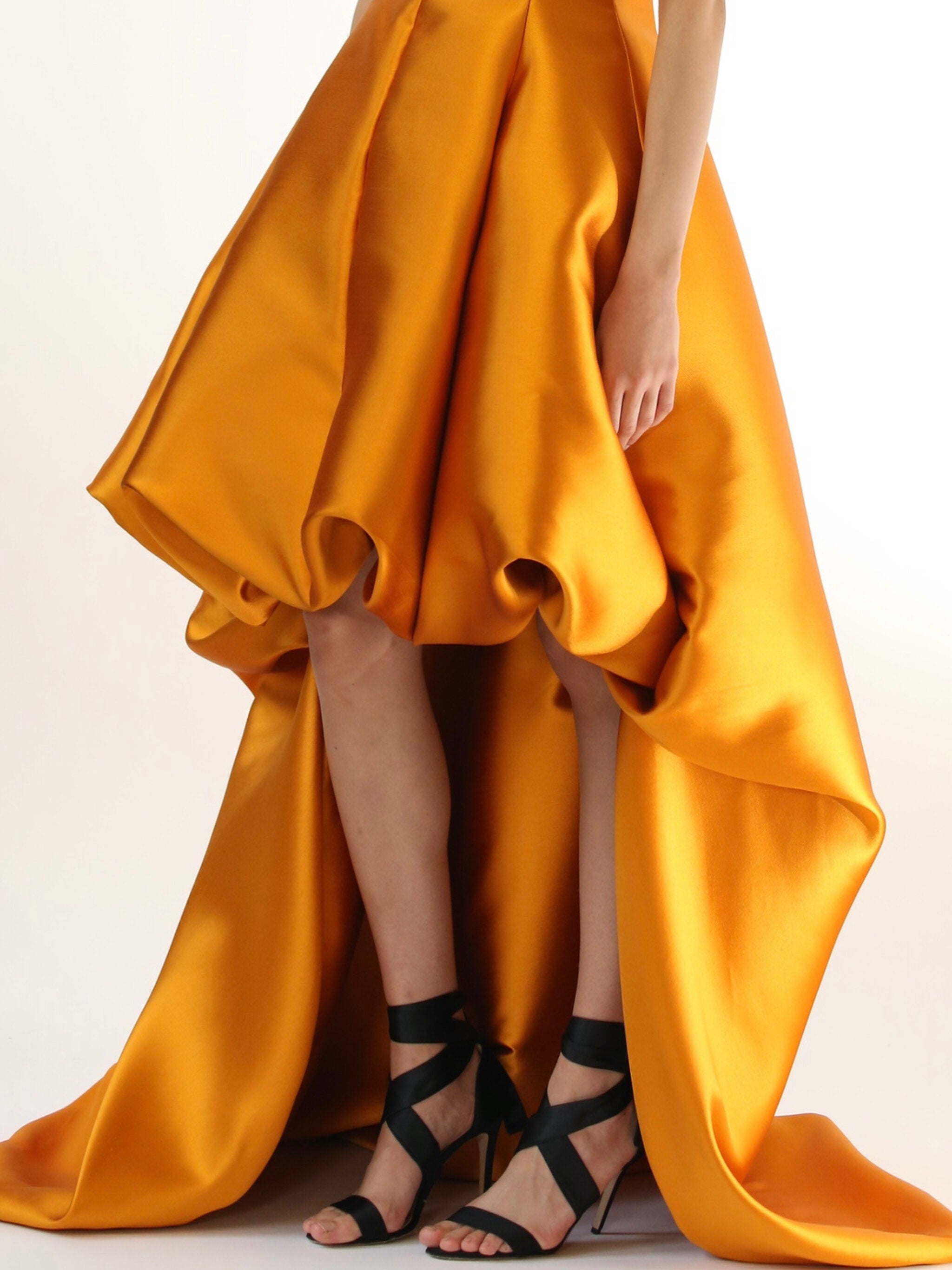 Marigold Silk Barathea Gown with High-Low Bubble Hem 4