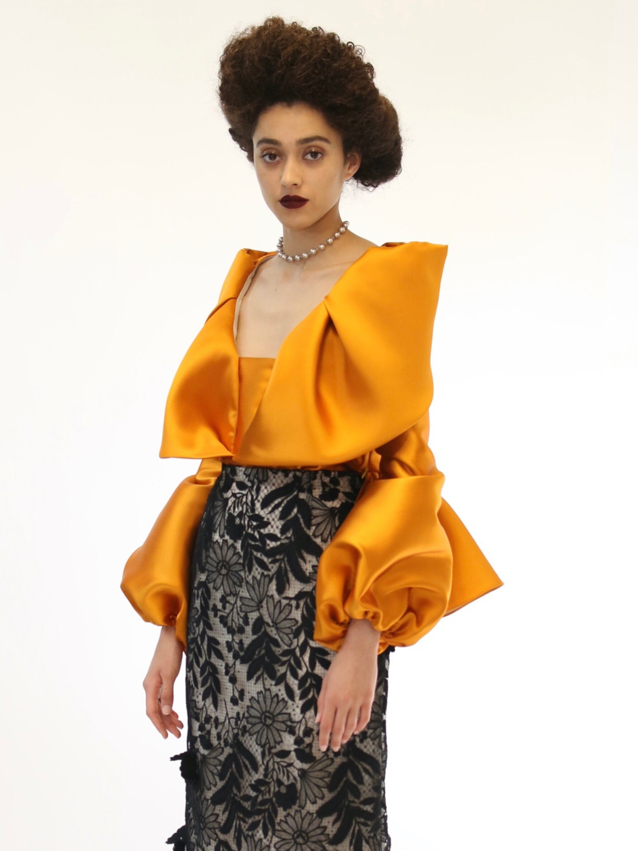Silk Barathea Blouse With Draped Shoulders And Ruffle Back Peplum 3