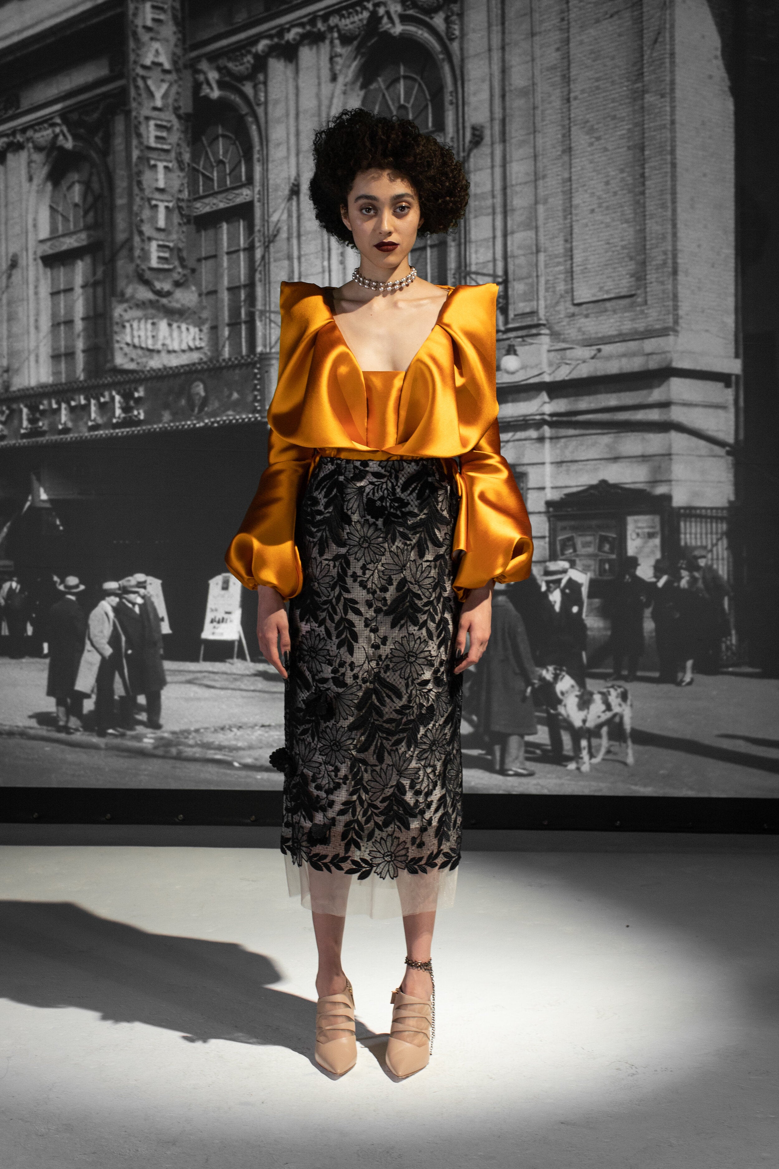 Silk Barathea Blouse With Draped Shoulders And Ruffle Back Peplum 1
