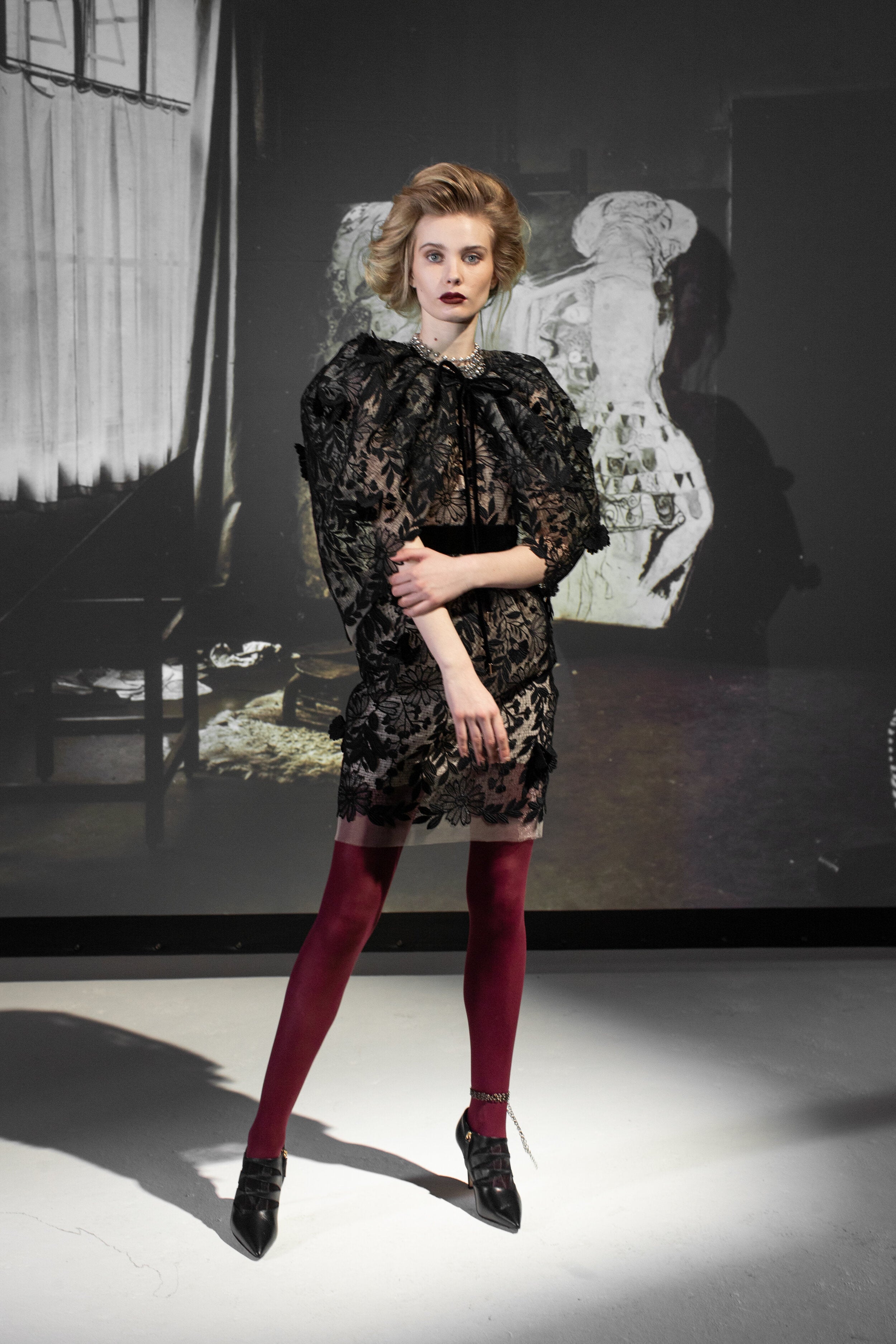 Guipure Lace Tulle Cape Jacket with Velvet Trims 5