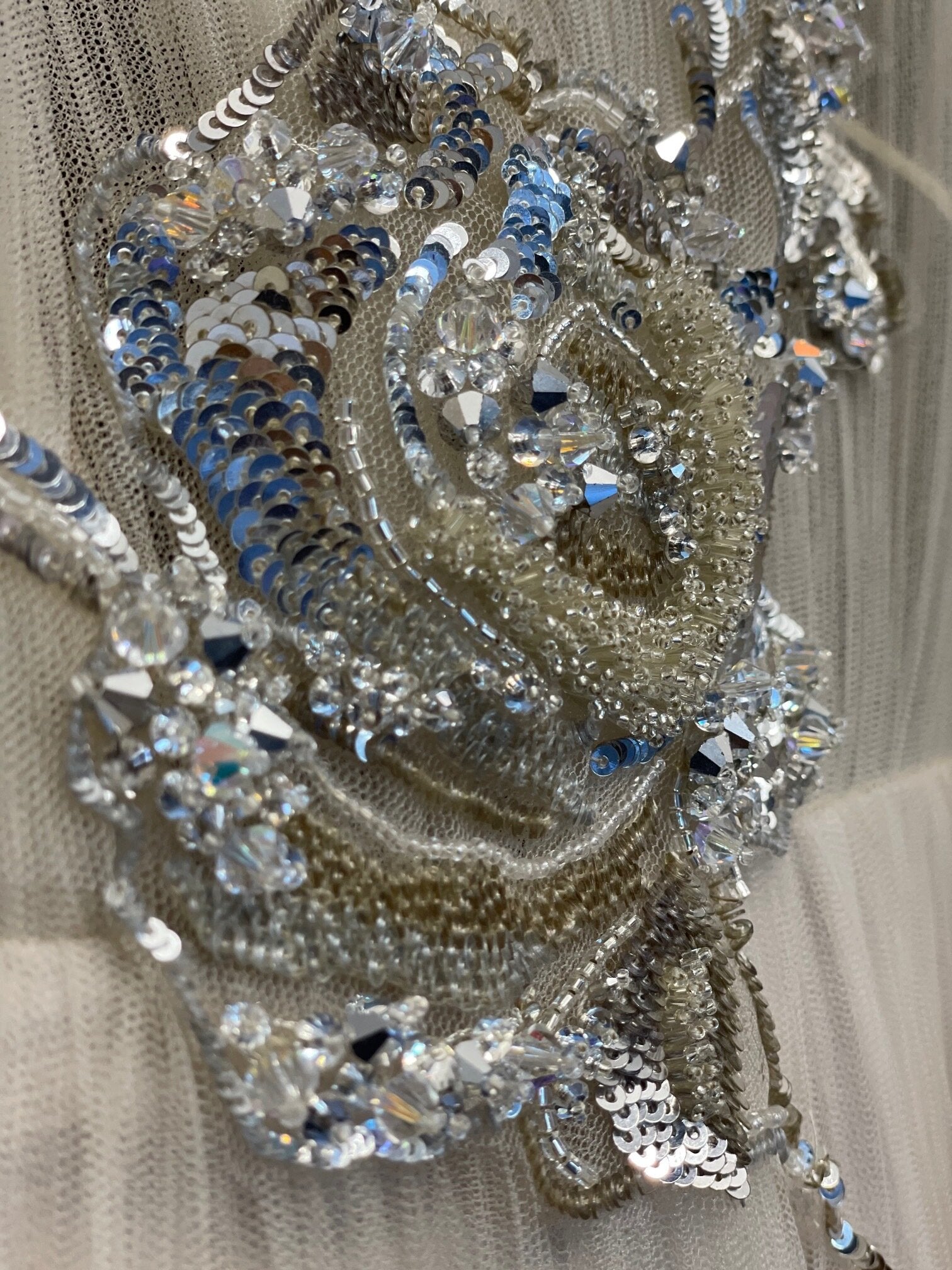 Crystal Embroidered Micro Pleated Tulle Gown