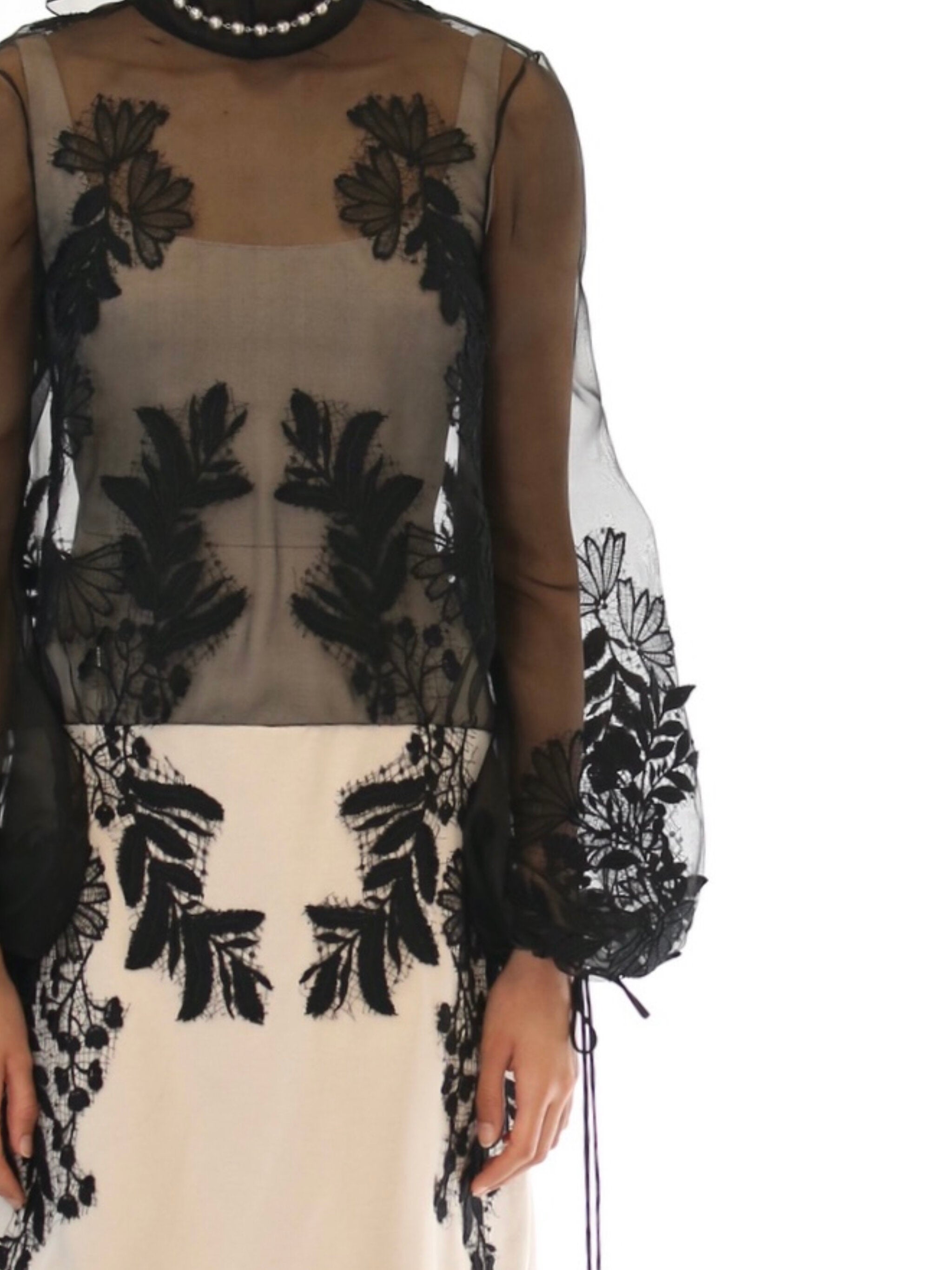 Silk Organza and Gabardine Dress with Lace Applique 3