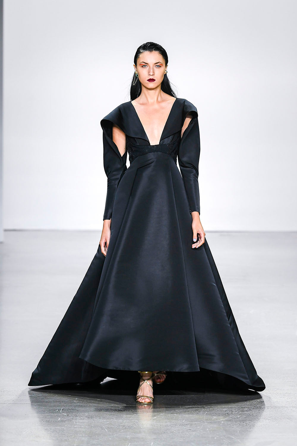 Faille Gown with Draped Wing Sleeve