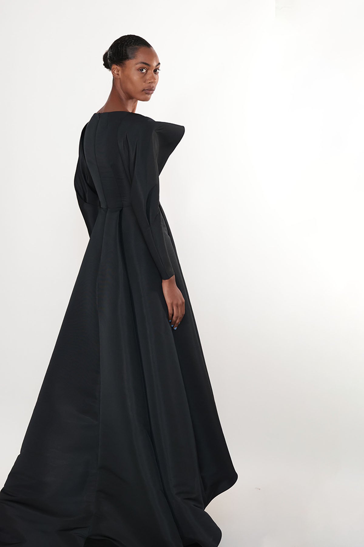 Faille Gown with Draped Wing Sleeve 2
