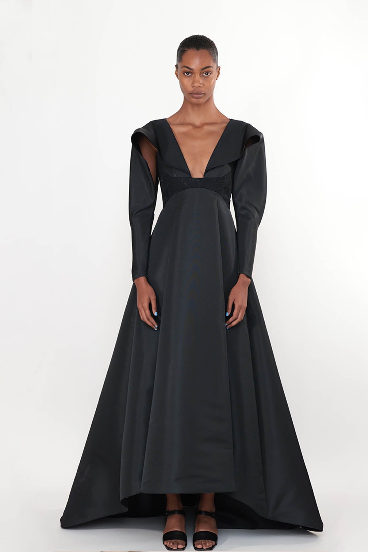 Faille Gown with Draped Wing Sleeve 1