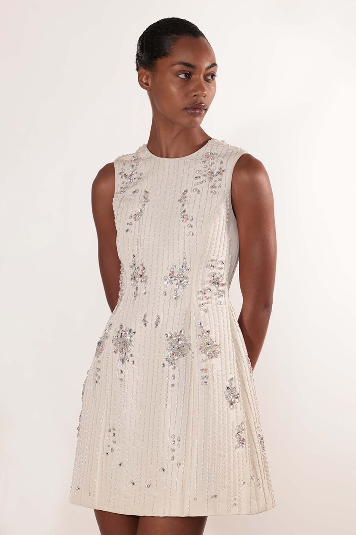 Crystal Embroidered Faille Mini Dress 2