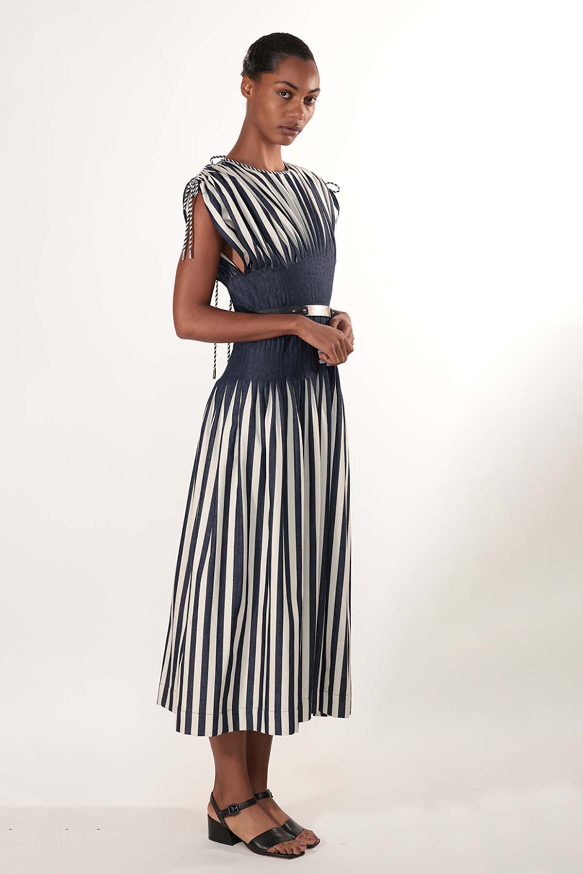 Japanese Striped Day Dress with Drawstring Details