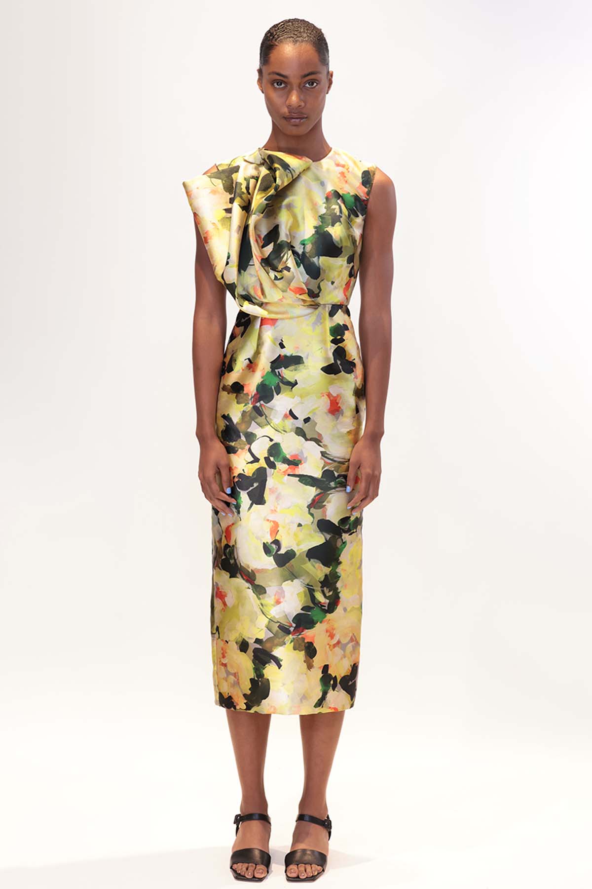 Bow Draped Bodice Printed Dress 1